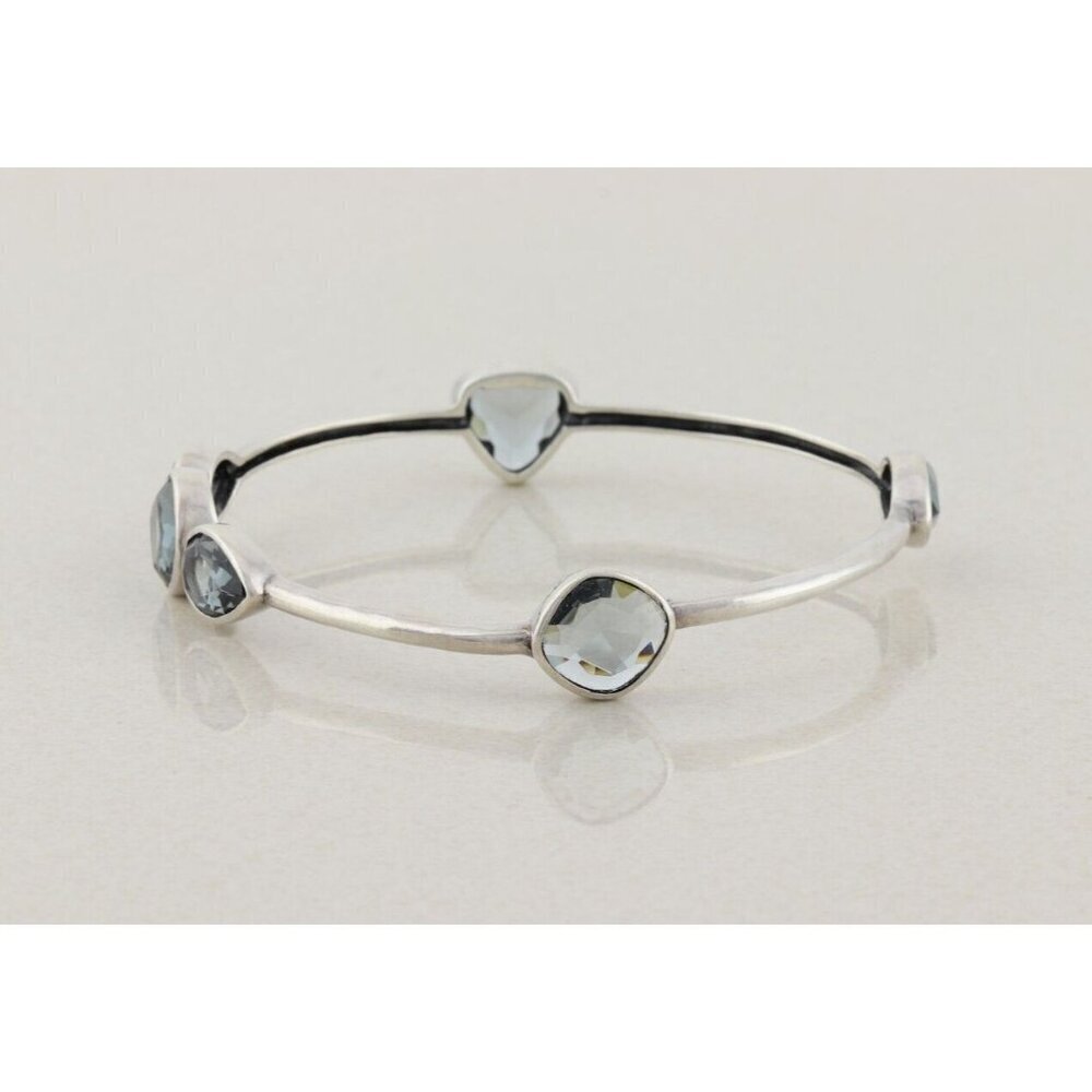 Sterling Silver Blue Glass Admire Bangle Bracelet 8" Silpada - Picture 7 of 8